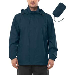 Outdoor Ventures Men’s Rain Jacket Waterproof Lightweight Packable Rain Shell Raincoat with Hood for Golf Hiking Travel(Steel Blue)