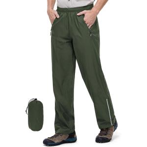 Outdoor Ventures Men’s Rain Pants Waterproof Rain Overall Pants Windproof Packable Rain Outdoor Pants for Hiking Fishig Golf(Dark Green)