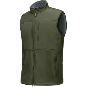 Outdoor Ventures Men’s Running Vest Outerwear, Lightweight Windproof Fleece-Lined Softshell Sleeveless Jacket for Golf(Army Green-7 Pockets)