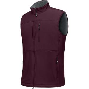 Outdoor Ventures Men’s Running Vest Outerwear, Lightweight Windproof Fleece-Lined Softshell Sleeveless Jacket for Golf(Burgundy-7 Pockets)