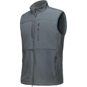 Outdoor Ventures Men’s Running Vest Outerwear, Lightweight Windproof Fleece-Lined Softshell Sleeveless Jacket for Golf(Cool Grey-7 Pockets)