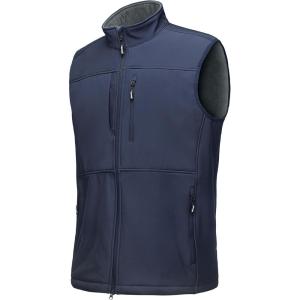 Outdoor Ventures Men’s Running Vest Outerwear, Lightweight Windproof Fleece-Lined Softshell Sleeveless Jacket for Golf(Dark Denim-7 Pockets)