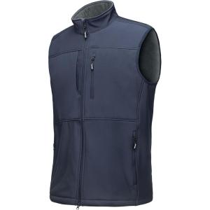 Outdoor Ventures Men’s Running Vest Outerwear, Lightweight Windproof Fleece-Lined Softshell Sleeveless Jacket for Golf(Grayish Blue-7 Pockets)