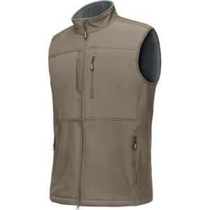 Outdoor Ventures Men’s Running Vest Outerwear, Lightweight Windproof Fleece-Lined Softshell Sleeveless Jacket for Golf(Light Brown-7 Pockets)