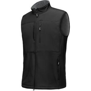 Outdoor Ventures Men’s Running Vest Outerwear, Lightweight Windproof Fleece-Lined Softshell Sleeveless Jacket for Golf(New Black-7 Pockets)