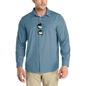 Outdoor Ventures Men’s UPF 50+ UV Sun Protection SPF Hiking Shirt Long Sleeve Lightweight Quick Dry for Safari Travel Fishing(Blue)