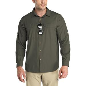 Outdoor Ventures Men’s UPF 50+ UV Sun Protection SPF Hiking Shirt Long Sleeve Lightweight Quick Dry for Safari Travel Fishing(Green)