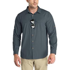 Outdoor Ventures Men’s UPF 50+ UV Sun Protection SPF Hiking Shirt Long Sleeve Lightweight Quick Dry for Safari Travel Fishing(Grey)