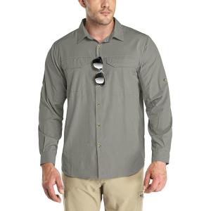 Outdoor Ventures Men’s UPF 50+ UV Sun Protection SPF Hiking Shirt Long Sleeve Lightweight Quick Dry for Safari Travel Fishing(Grey Green)