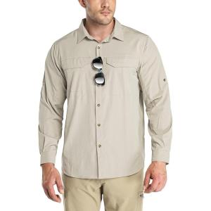 Outdoor Ventures Men’s UPF 50+ UV Sun Protection SPF Hiking Shirt Long Sleeve Lightweight Quick Dry for Safari Travel Fishing(Khaki)