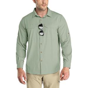 Outdoor Ventures Men’s UPF 50+ UV Sun Protection SPF Hiking Shirt Long Sleeve Lightweight Quick Dry for Safari Travel Fishing(Mountain Green)