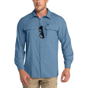Outdoor Ventures Men’s UPF 50+ UV Sun Protection Shirt, Long Sleeve Hiking Fishing Shirt Cooling Quick Dry for Safari Travel(Bluestone)