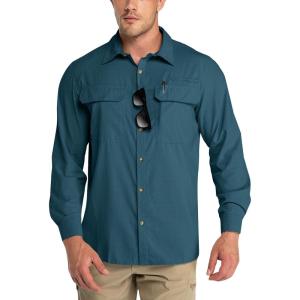 Outdoor Ventures Men’s UPF 50+ UV Sun Protection Shirt, Long Sleeve Hiking Fishing Shirt Cooling Quick Dry for Safari Travel(Dark Green)