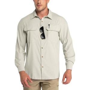 Outdoor Ventures Men’s UPF 50+ UV Sun Protection Shirt, Long Sleeve Hiking Fishing Shirt Cooling Quick Dry for Safari Travel(Fossil)