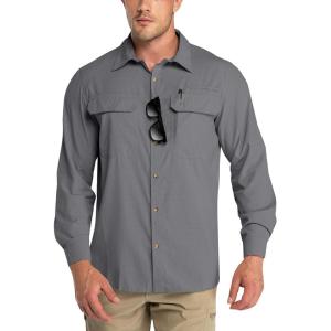 Outdoor Ventures Men’s UPF 50+ UV Sun Protection Shirt, Long Sleeve Hiking Fishing Shirt Cooling Quick Dry for Safari Travel(Storm Grey)