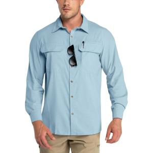 Outdoor Ventures Men’s UPF 50+ UV Sun Protection Shirt, Long Sleeve Hiking Fishing Shirt Cooling Quick Dry for Safari Travel(Violet Blue)