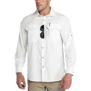 Outdoor Ventures Men’s UPF 50+ UV Sun Protection Shirt, Long Sleeve Hiking Fishing Shirt Cooling Quick Dry for Safari Travel(White)