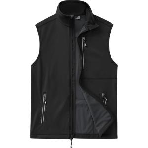 Outdoor Ventures Men’s Windproof Softshell Vest Outerwear Lightweight Sleeveless Jacket for Running Golf Hiking Travel(Black)