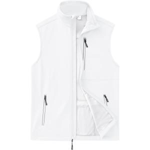 Outdoor Ventures Men’s Windproof Softshell Vest Outerwear Lightweight Sleeveless Jacket for Running Golf Hiking Travel(White)