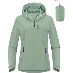 Outdoor Ventures Packable Rain Jacket Women Lightweight Waterproof Raincoat with Hood Cycling Bike Jacket(Aqua Tone)