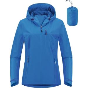 Outdoor Ventures Packable Rain Jacket Women Lightweight Waterproof Raincoat with Hood Cycling Bike Jacket(Dodger Blue)