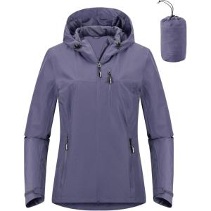 Outdoor Ventures Packable Rain Jacket Women Lightweight Waterproof Raincoat with Hood Cycling Bike Jacket(Grayish Purple)