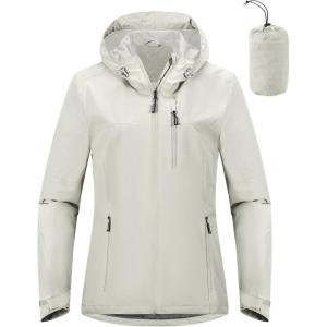 Outdoor Ventures Packable Rain Jacket Women Lightweight Waterproof Raincoat with Hood Cycling Bike Jacket(Ice Grey)