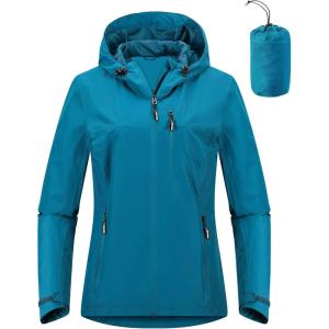 Outdoor Ventures Packable Rain Jacket Women Lightweight Waterproof Raincoat with Hood Cycling Bike Jacket(New Blue)