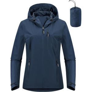 Outdoor Ventures Packable Rain Jacket Women Lightweight Waterproof Raincoat with Hood Cycling Bike Jacket(Standard Blue)