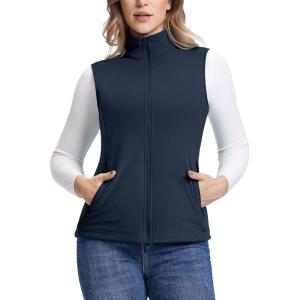 Outdoor Ventures Women’s Fleece Vest, Zip Up Lightweight Soft Running Vest Outerwear Sleeveless with Pockets(Dark Blue)