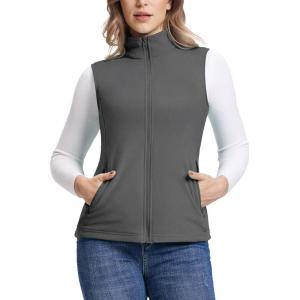 Outdoor Ventures Women’s Fleece Vest, Zip Up Lightweight Soft Running Vest Outerwear Sleeveless with Pockets(Dark Grey)