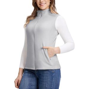 Outdoor Ventures Women’s Fleece Vest, Zip Up Lightweight Soft Running Vest Outerwear Sleeveless with Pockets(Light Grey)