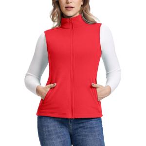 Outdoor Ventures Women’s Fleece Vest, Zip Up Lightweight Soft Running Vest Outerwear Sleeveless with Pockets(Reddish Orange)