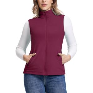 Outdoor Ventures Women’s Fleece Vest, Zip Up Lightweight Soft Running Vest Outerwear Sleeveless with Pockets(Wine)