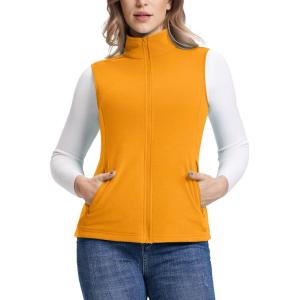Outdoor Ventures Women’s Fleece Vest, Zip Up Lightweight Soft Running Vest Outerwear Sleeveless with Pockets(Yellow)
