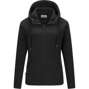 Outdoor Ventures Women’s Full Zip Hooded Fleece Jacket Coat with 6 Pockets, Warm Soft Polar Fleece Casual Hoodie Sweatshirt(Black)