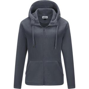 Outdoor Ventures Women’s Full Zip Hooded Fleece Jacket Coat with 6 Pockets, Warm Soft Polar Fleece Casual Hoodie Sweatshirt(Dark Grey)