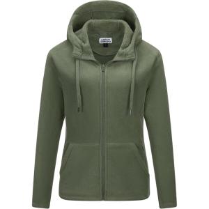 Outdoor Ventures Women’s Full Zip Hooded Fleece Jacket Coat with 6 Pockets, Warm Soft Polar Fleece Casual Hoodie Sweatshirt(Green Gray)