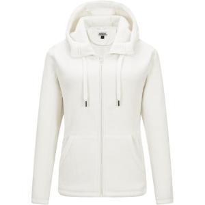 Outdoor Ventures Women’s Full Zip Hooded Fleece Jacket Coat with 6 Pockets, Warm Soft Polar Fleece Casual Hoodie Sweatshirt(Moonlight)