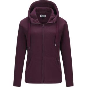 Outdoor Ventures Women’s Full Zip Hooded Fleece Jacket Coat with 6 Pockets, Warm Soft Polar Fleece Casual Hoodie Sweatshirt(Wine)