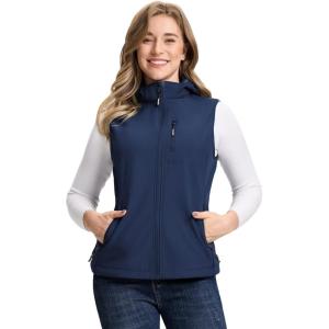 Outdoor Ventures Women’s Hooded Lightweight Softshell Vest, Windproof Fleece Lined Sleeveless Jacket for Golf Running Travel(Blue)