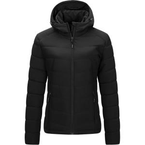 Outdoor Ventures Women’s Hooded Puffer Jacket Waterproof Lightweight Full-Zip Warm Quilted Winter Coat(Black)