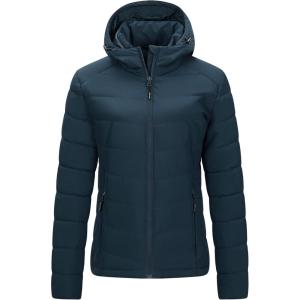Outdoor Ventures Women’s Hooded Puffer Jacket Waterproof Lightweight Full-Zip Warm Quilted Winter Coat(Deep Blue)