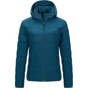Outdoor Ventures Women’s Hooded Puffer Jacket Waterproof Lightweight Full-Zip Warm Quilted Winter Coat(Modern Blue)