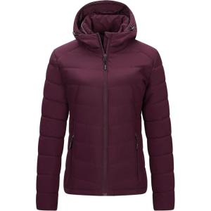 Outdoor Ventures Women’s Hooded Puffer Jacket Waterproof Lightweight Full-Zip Warm Quilted Winter Coat(Wine)