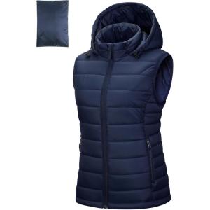 Outdoor Ventures Women’s Lightweight Packable Hooded Puffer Vest Outerwear Zip Up Warm Sleeveless Winter Jacket Quilted Coat(Blue)