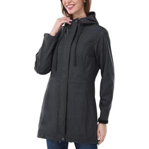 Outdoor Ventures Women’s Lightweight Waterproof Fleece Lined Hooded Softshell Rain Jacket, Warm Windbreaker Long Coat(Dark Grey-check)