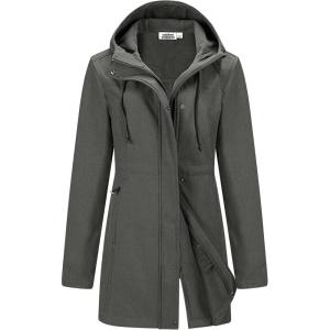 Outdoor Ventures Women’s Lightweight Waterproof Fleece Lined Hooded Softshell Rain Jacket, Warm Windbreaker Long Coat(Dimgrey Melange)