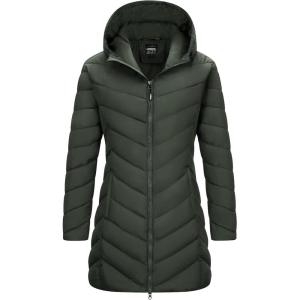 Outdoor Ventures Women’s Long Hooded Lightweight Puffer Coat Quilted Insulated Winter Jacket(Army Green)