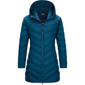 Outdoor Ventures Women’s Long Hooded Lightweight Puffer Coat Quilted Insulated Winter Jacket(Modern Blue)